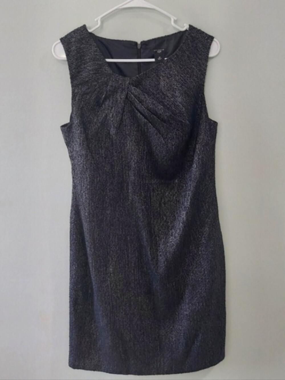 Ann Taylor Pencil Dress Size 10 Black Gray Tweed Knee Length Scoop Neck